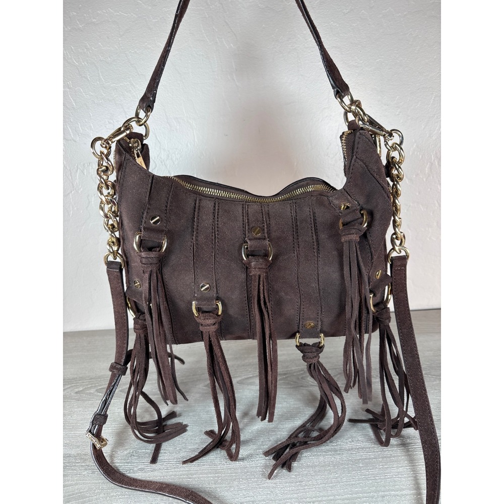 Michael Kors Presley Brown Suede Fringe Hobo Bag Crossbody MD Convertible Boho